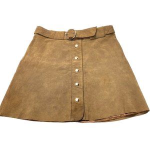 Button Up Front Leather Skirt, Pencil Tan Brown Women's Skirt